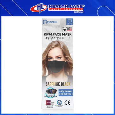 RESPACK  MASK MUKA 4PLY KF94 EARLOOP- BLACK (20'S)